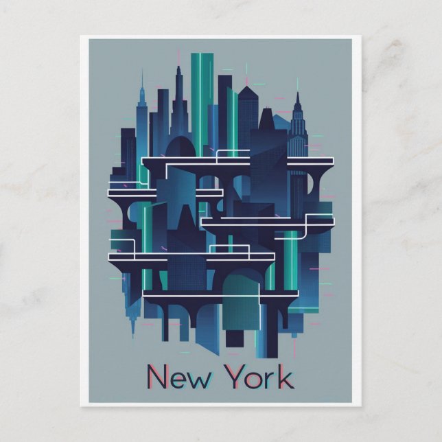 moderne neue York futuristisch Postkarte (Vorderseite)
