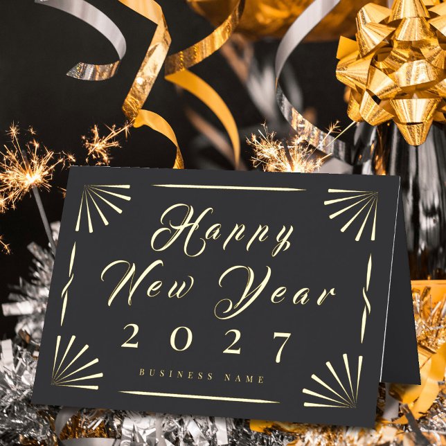 Moderne Neujahr 2027 Geschäft Grau (Modern New Year 2027 Business Grey Foil Holiday Card)