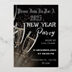 Moderne Neujahrs-Party Einladung in Schwarz und Be