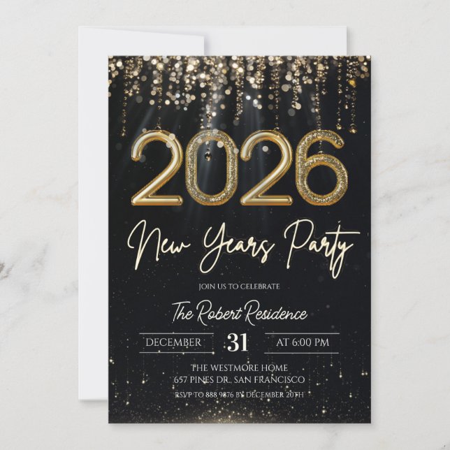 Moderne Neujahrsparty 2026  Einladung (Vorderseite)