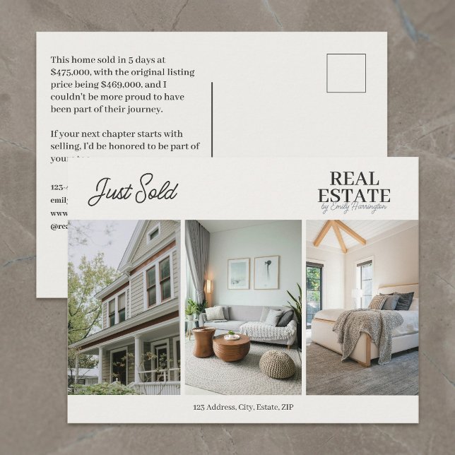 Moderne Neutral Makler Just Sold Postkarte (Von Creator hochgeladen)