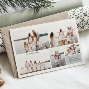 Moderne neutrale 5-Foto-Elegant-Doppelseitig Feiertagskarte