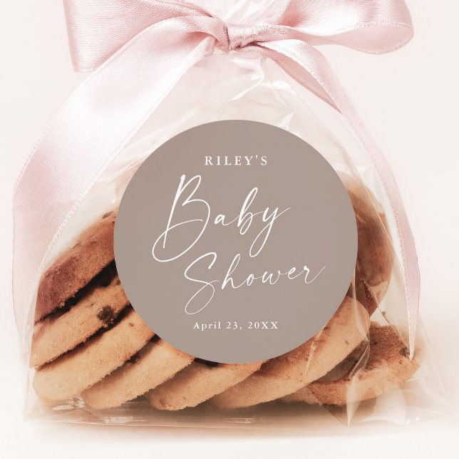 Moderne, neutrale Babydusche für das Skriptgeschle Runder Aufkleber (Modern Script Boho Baby Shower Sticker.)