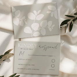 Moderne, neutrale Beige Eukalyptus Wedding RSVP Karte
