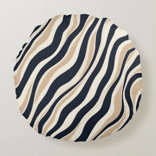 Moderne, neutrale Beige und Holzkohle Rundes Kissen