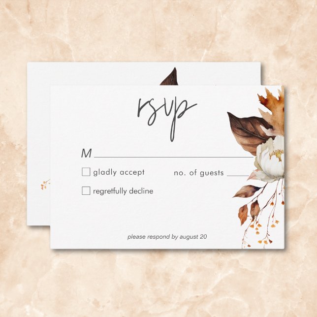 Moderne, neutrale, florale Rahmen Hochzeit ohne Ab RSVP Karte (Modern Fall Neutral Floral Frame Wedding QR Code RSVP Card)