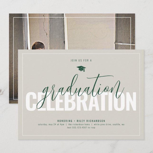 Moderne Neutrale Foto Abschluss Einladung (Vorne/Hinten)
