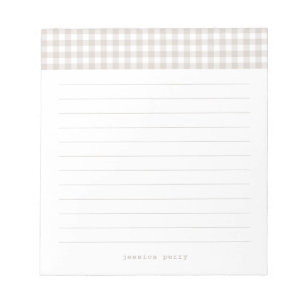 Moderne neutrale Gingham-Schreibmaschine Name Note Notizblock