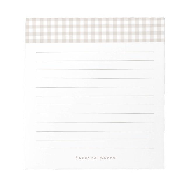 Moderne neutrale Gingham-Schreibmaschine Name Note Notizblock (Vorderseite)