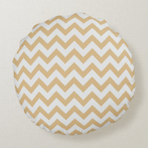 Moderne neutrale Gold- und Weiß-Chevron-Muster Rundes Kissen