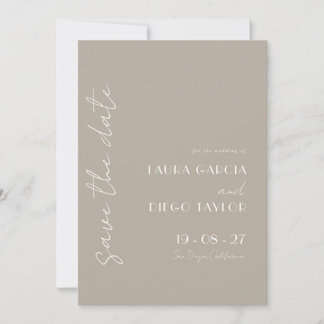 Moderne neutrale Hochzeit Save The Date (Vorderseite)