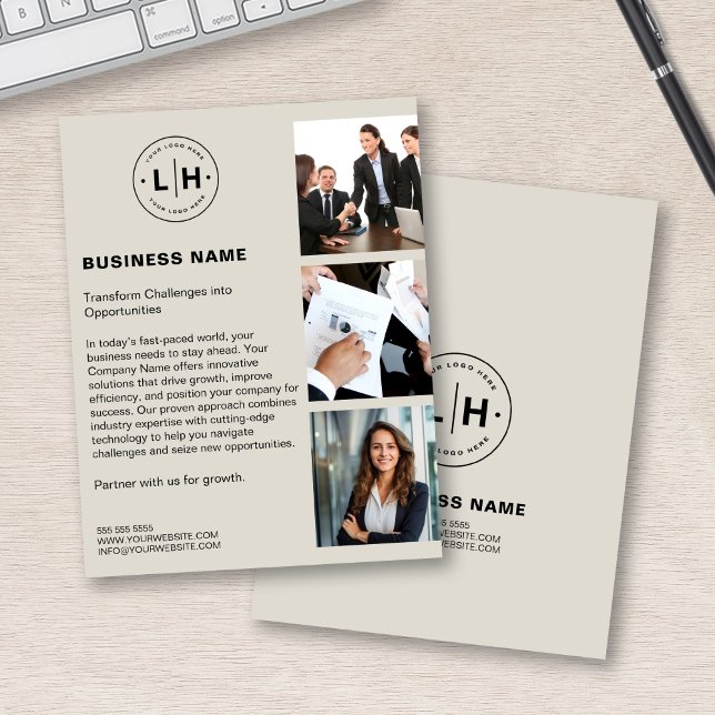 Moderne neutrale Logo-Geschäftsflyer-Vorlage Flyer (Modern Custom Logo Photo Business Flyer)