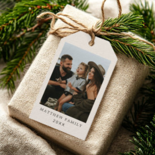 Moderne neutrale minimalistische beige Familienfot Geschenkanhänger