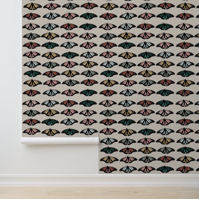 Moderne neutrale Schmetterlinge Garten Boho Muster Tapete (Anwendung)