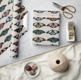 Moderne neutrale Schmetterlinge Gartenmuster Geschenkpapier