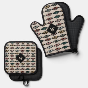 Moderne neutrale Schmetterlinge Gartenmuster-Monog Ofenhandschuh & Topflappen-Set