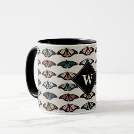 Moderne neutrale Schmetterlinge Gartenmuster-Monog Tasse