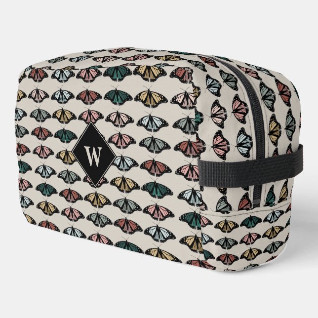 Moderne neutrale Schmetterlinge Gartenmuster-Monog Waschbeutel (Linke Seite)