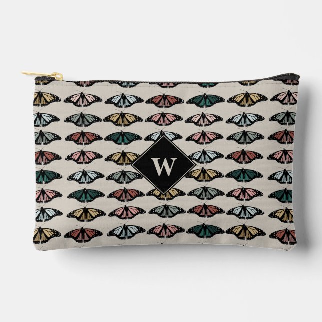 Moderne neutrale Schmetterlinge Gartenmuster-Monog Zubehörtasche (Vorderseite)