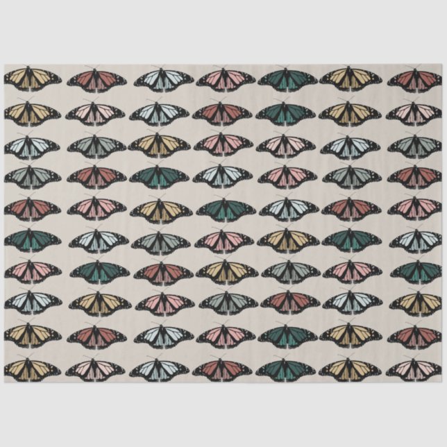 Moderne neutrale Schmetterlinge Gartenmuster Seidenpapier (Vorderseite)