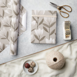 Moderne neutrale Tulpe Elfenbein Blumenmuster Geschenkpapier