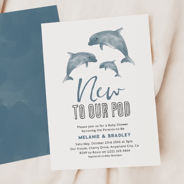 Moderne "New to Our Pod" Dolphin Couple Baby Dusch Einladung (Von Creator hochgeladen)