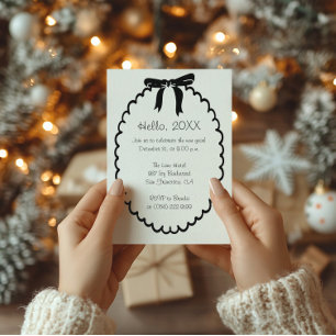 Moderne New Year's Wavy Line Border and Bow Feiertagskarte