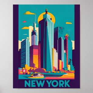 Moderne New Yorker Landschaft Flat Vector Art Poster