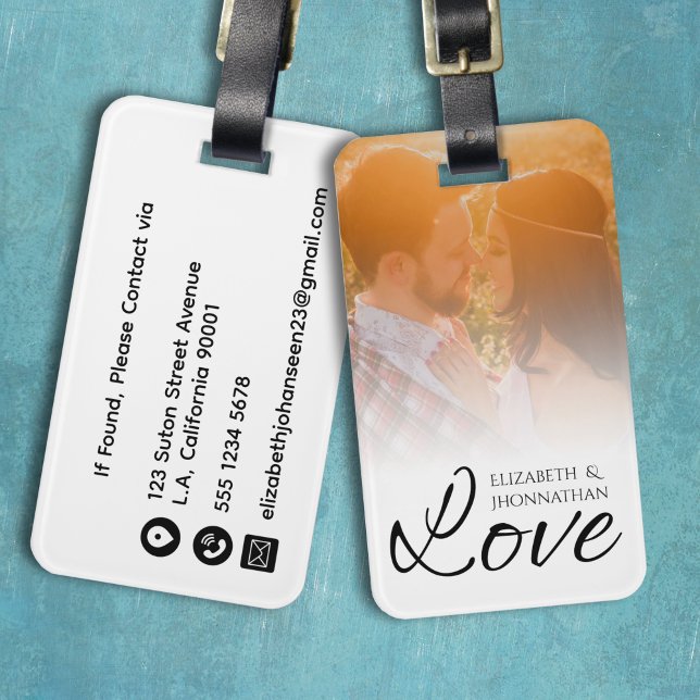 Moderne Newlyweds einfache Foto- und Liebe-Script- Gepäckanhänger (Von Creator hochgeladen)