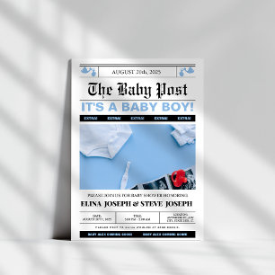 Moderne Newspaper Foto Boy Baby Dusche Einladung