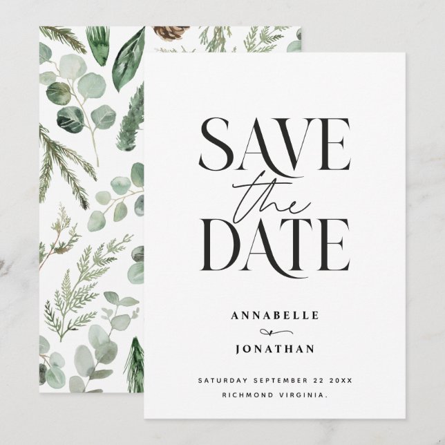 Moderne, nicht-Foto-elegante Wasserfarben botanisc Save The Date (Vorne/Hinten)