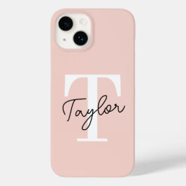 Moderne Niedlich Blush Pink Monogram Name Girl Scr Case-Mate iPhone 14 Hülle