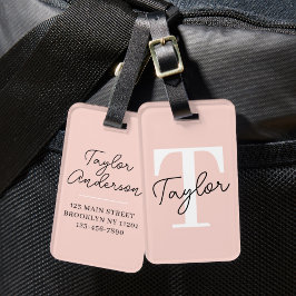 Moderne Niedlich Blush Pink Monogram Name Girl Scr Gepäckanhänger