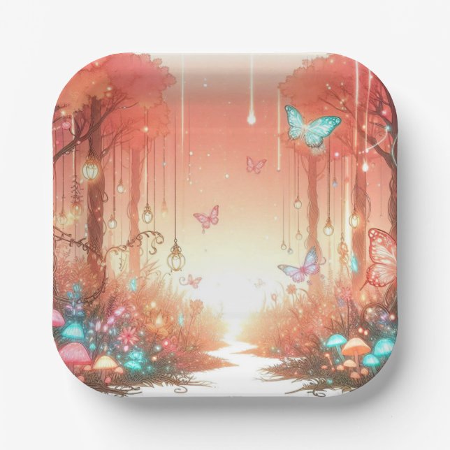 Moderne Niedlich verzauberte Forest Baby Dusche Pappteller (Vorderseite)