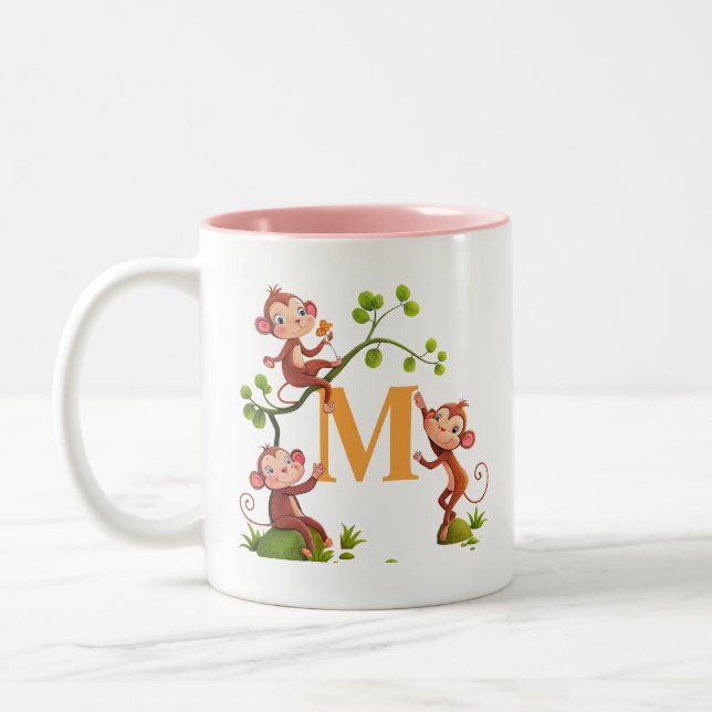 Moderne Niedliche Affen und rosafarbene Tasse (Links)