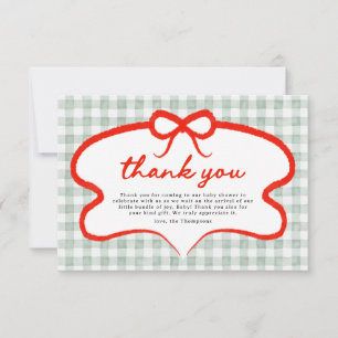 Moderne niedliche Augenweide-Baby-Shower-Gingham Dankeskarte