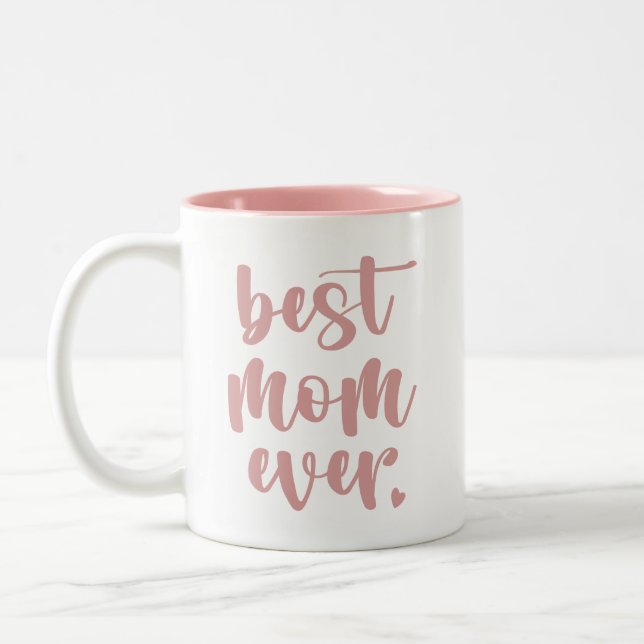 Moderne Niedliche beste Mama je Kind Foto | Rosa Zweifarbige Tasse (Links)