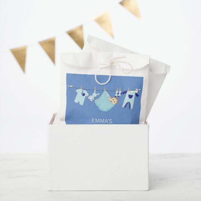 Moderne Niedliche Blue Clothesline Boy Baby Dusche Geschenktütchen (Party)