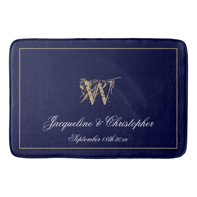 Moderne Niedliche Blue Monogram Names New Wedding Badematte (Vorderseite)