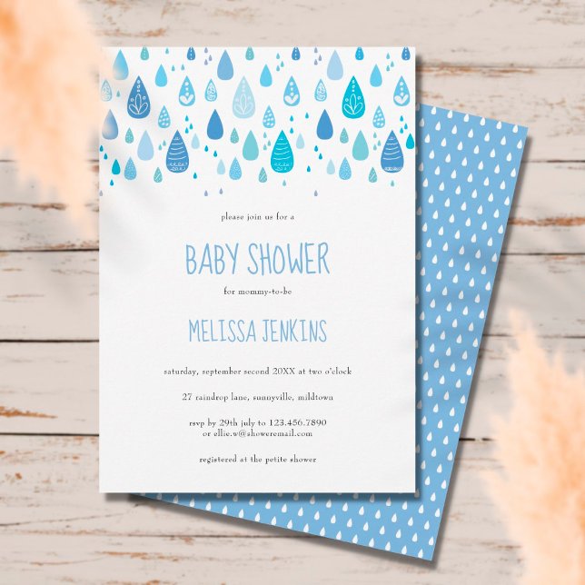 Moderne Niedliche Blue Raindrops Baby Boy Dusche Einladung (Von Creator hochgeladen)
