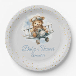 Moderne niedliche Boho Blue Teddy Bear Boy Babydus Pappteller