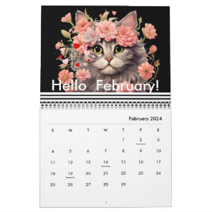 Moderne Niedliche Cat Blume Monatlich Jahr 2024 Kalender