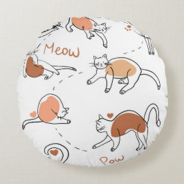 Moderne niedliche Cat meow Kinderzimmer weiß braun Rundes Kissen