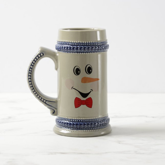 Moderne Niedliche Custom Lächeln Snowman Red Blue Bierglas (Links)