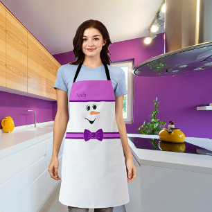 Moderne Niedliche Custom Snowman Face Lila Bowtie Schürze