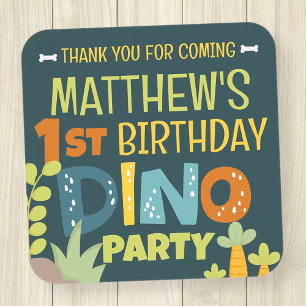 Moderne Niedliche Dino Dinosaur Kid's Geburtstag V Quadratischer Aufkleber
