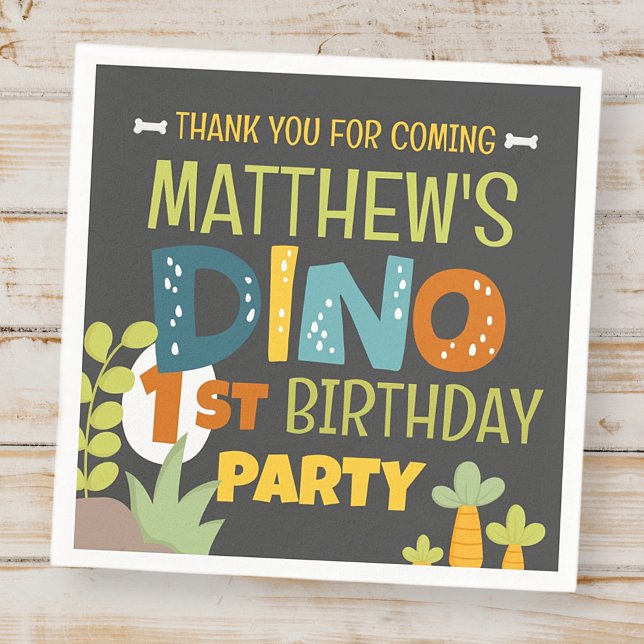 Moderne Niedliche Dino Dinosaur Kid's Geburtstag V Serviette (Von Creator hochgeladen)