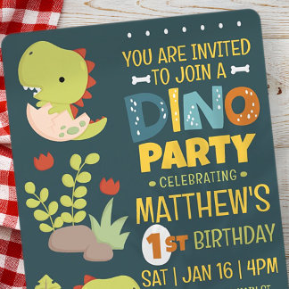 Moderne Niedliche Dino Dinosaur Kid's Geburtstagsp Einladung