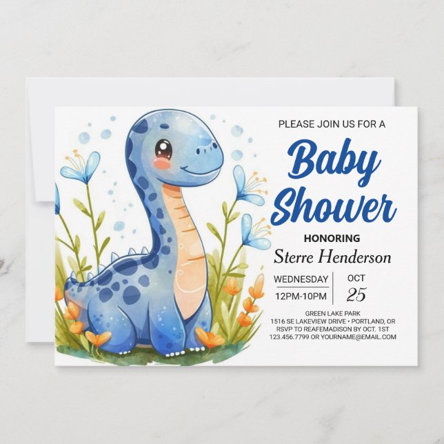 Moderne Niedliche Dinosaurier Kinderdusche Einladung (Vorderseite)