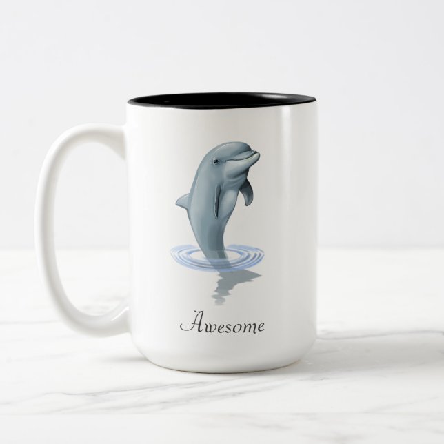 Moderne Niedliche Dolphin-, Script- und Monogram-T Zweifarbige Tasse (Links)